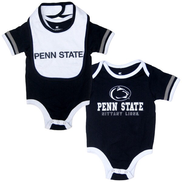 navy onesie bib set with Penn State on white bib, Penn State Nittany Lions & Athletic Logo on onesie